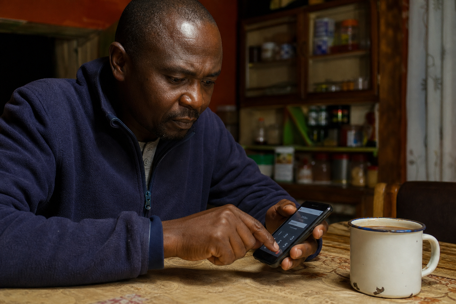 Shopkeeper renewing subscription on a phone