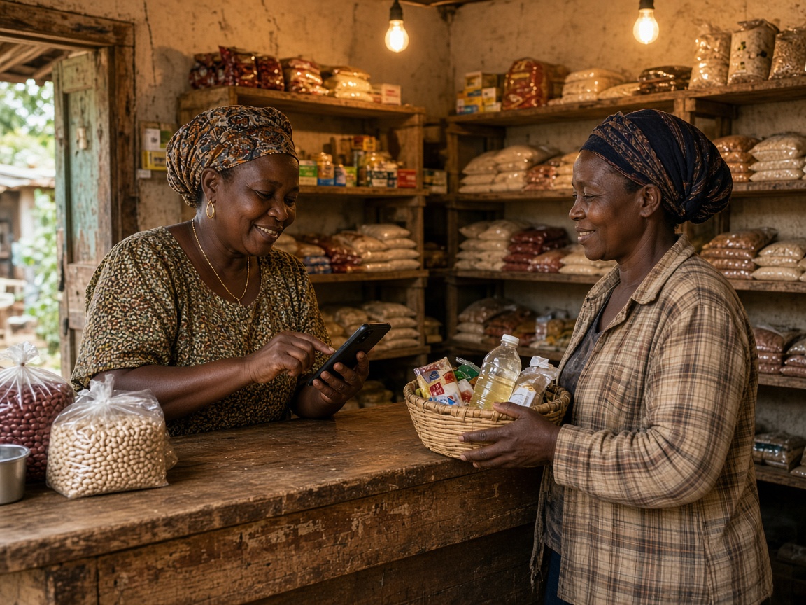 Shopkeeper recording kukopesha credit on a phone