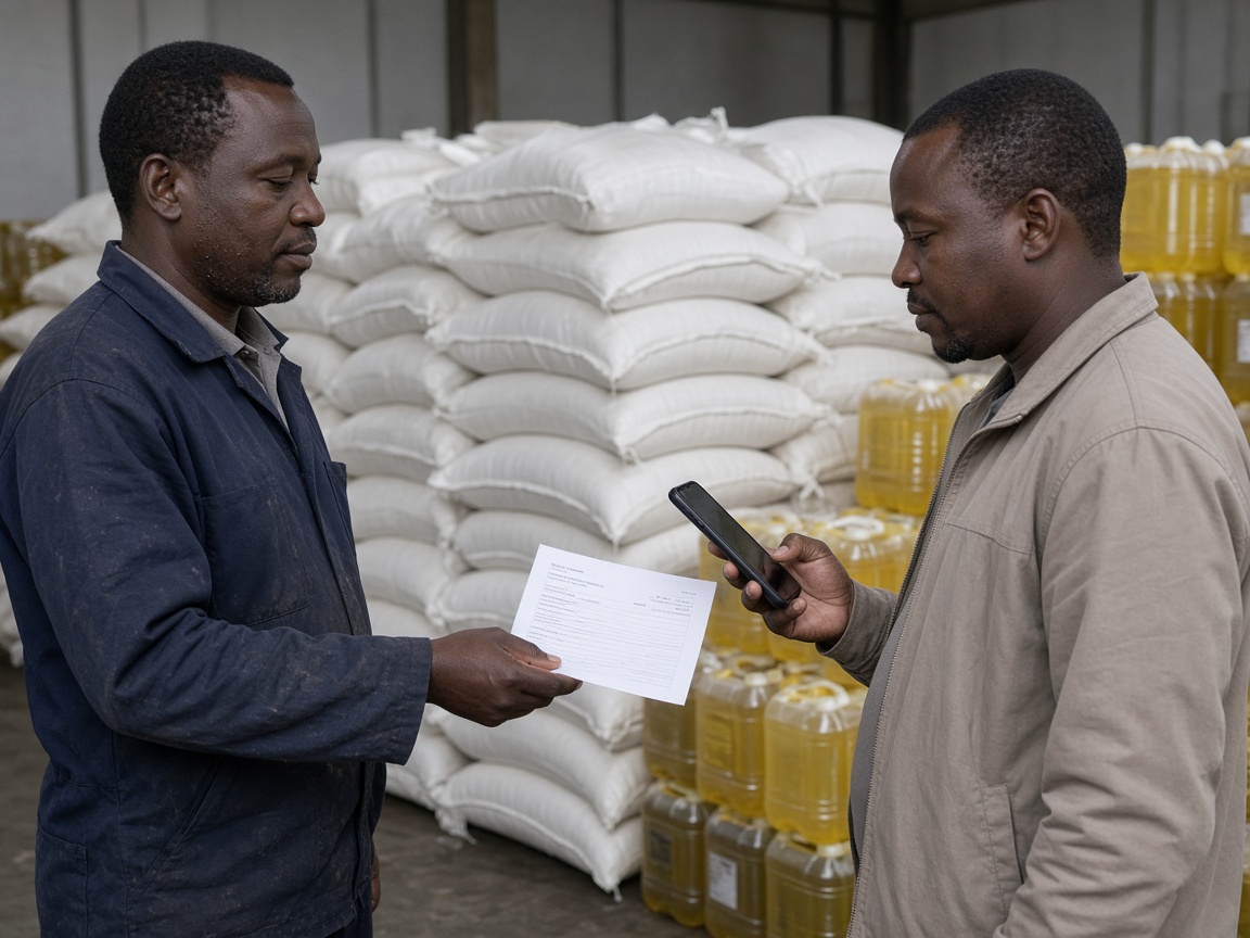 Wholesale counter handing over an invoice