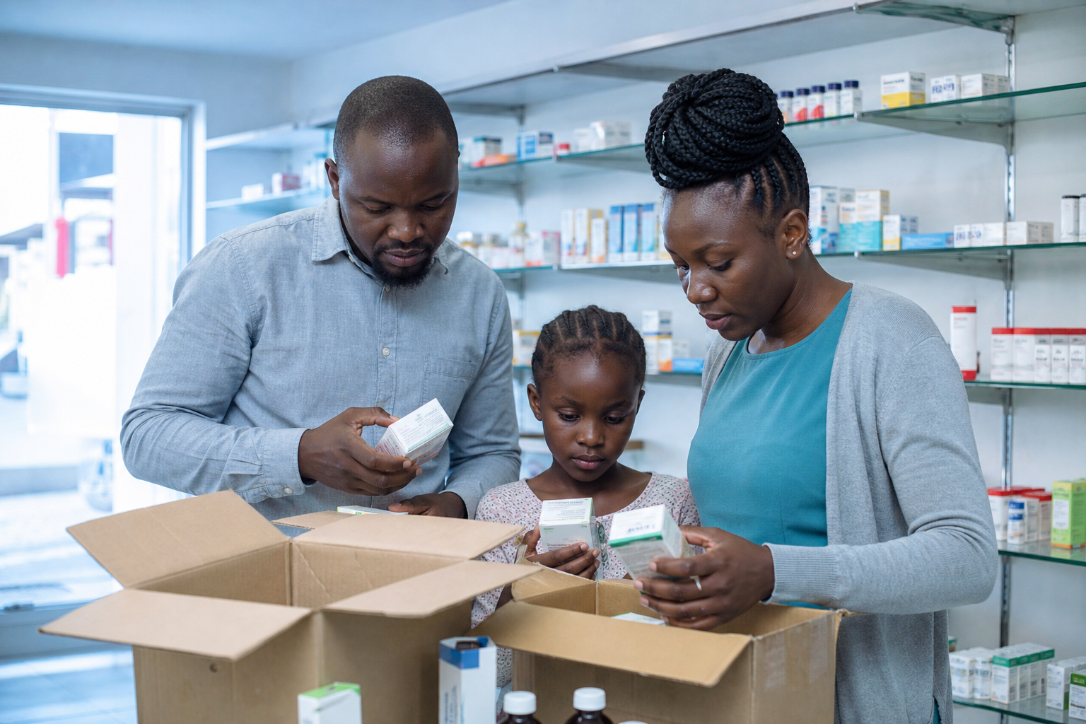 Family shopping in a specialty chemist or boutique